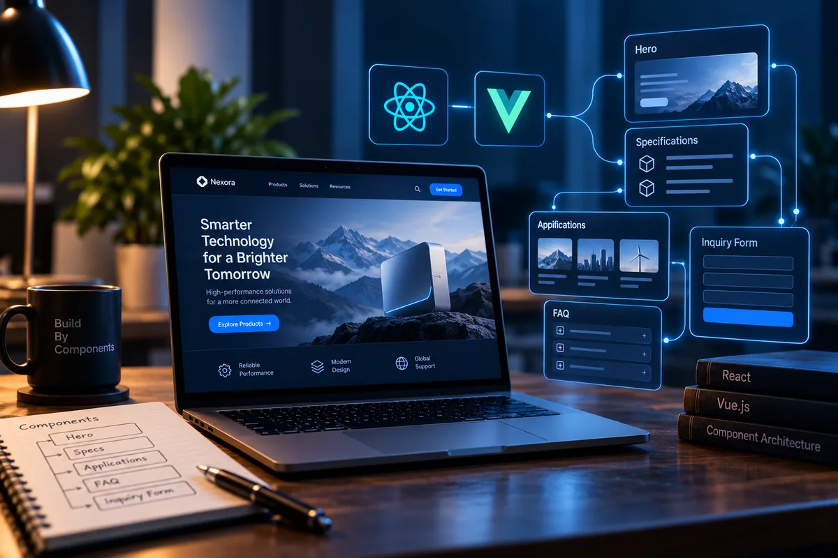 React与Vue组件化网站开发架构示意