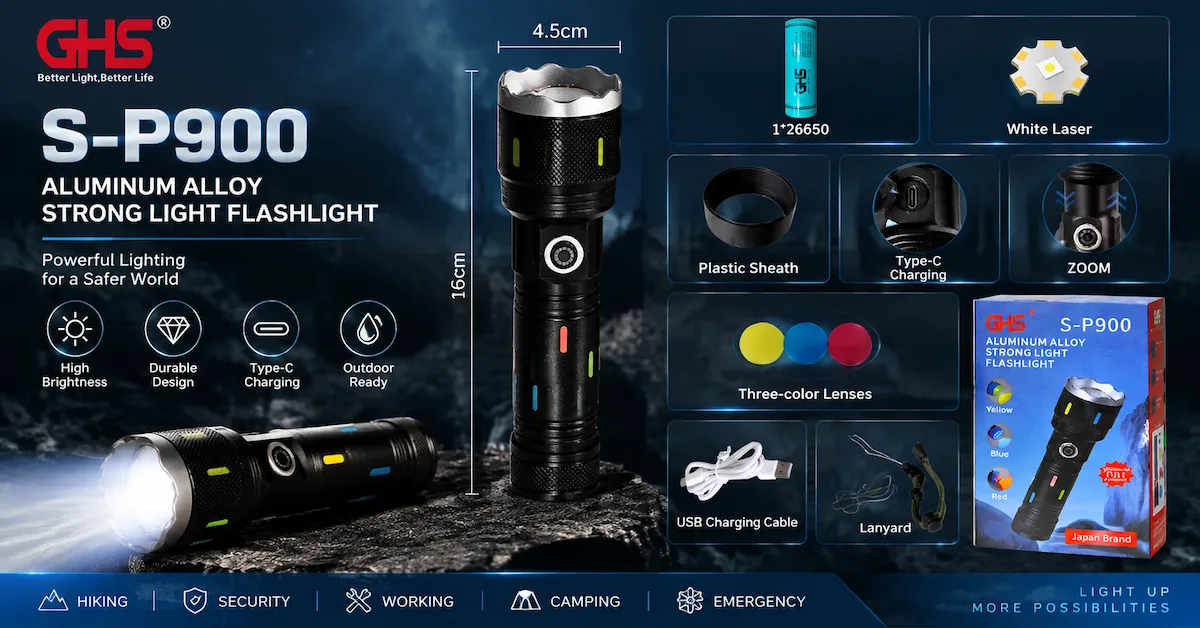 S-P900 tactical flashlight with zoom features