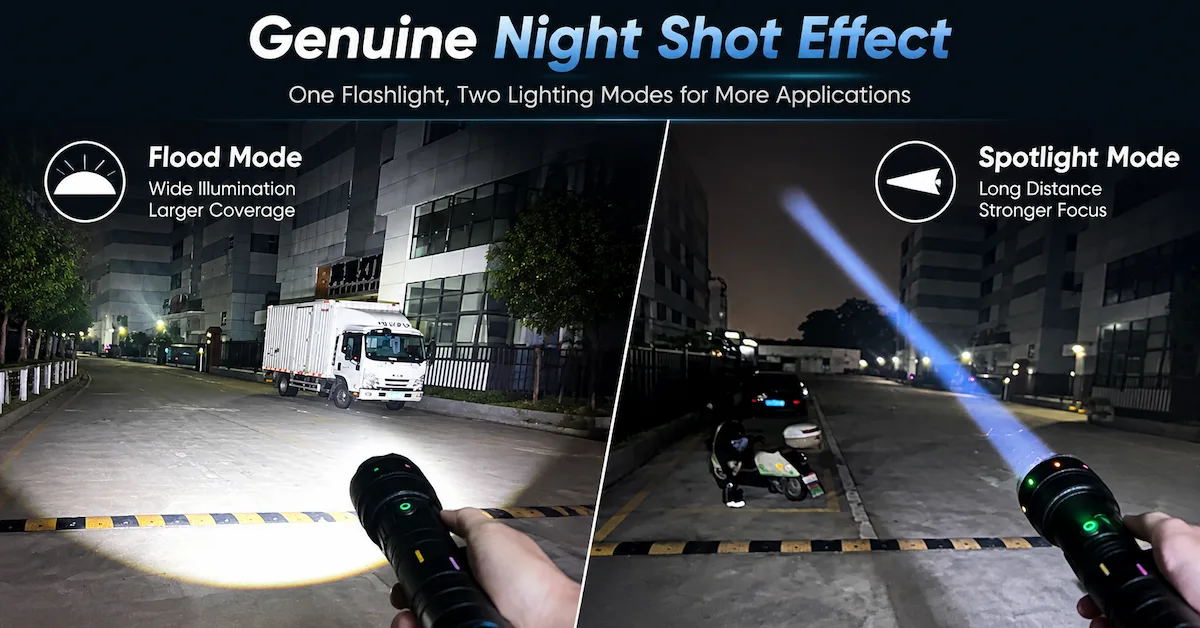 Flashlight flood and spotlight mode comparison