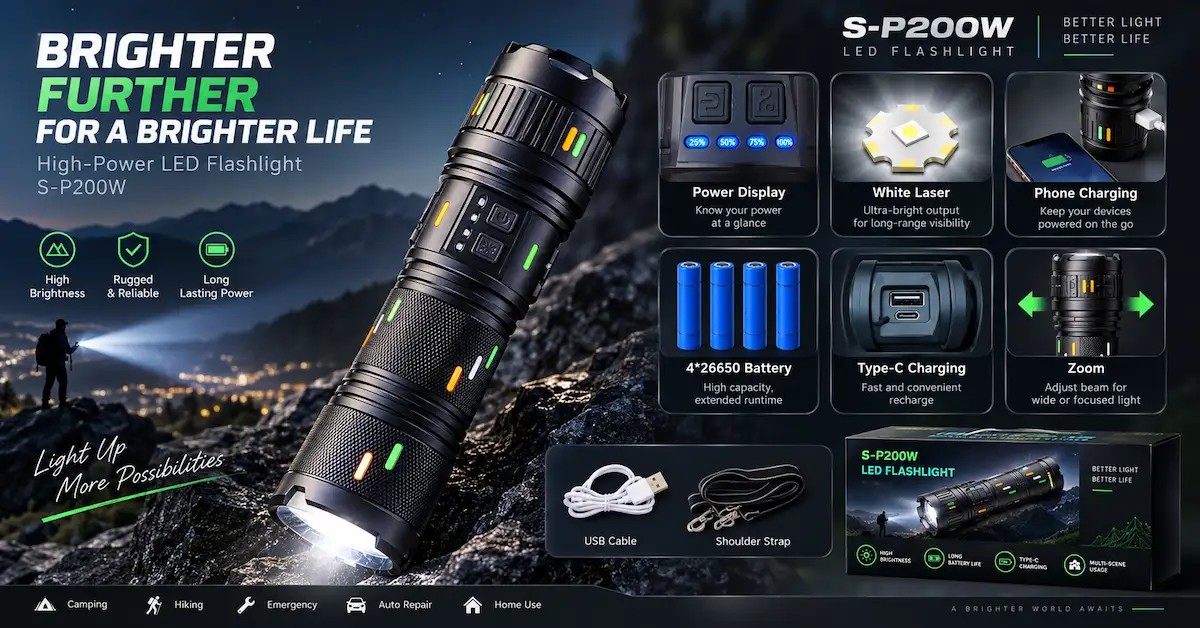 GHS S-P200W LED Flashlight Features and Specs